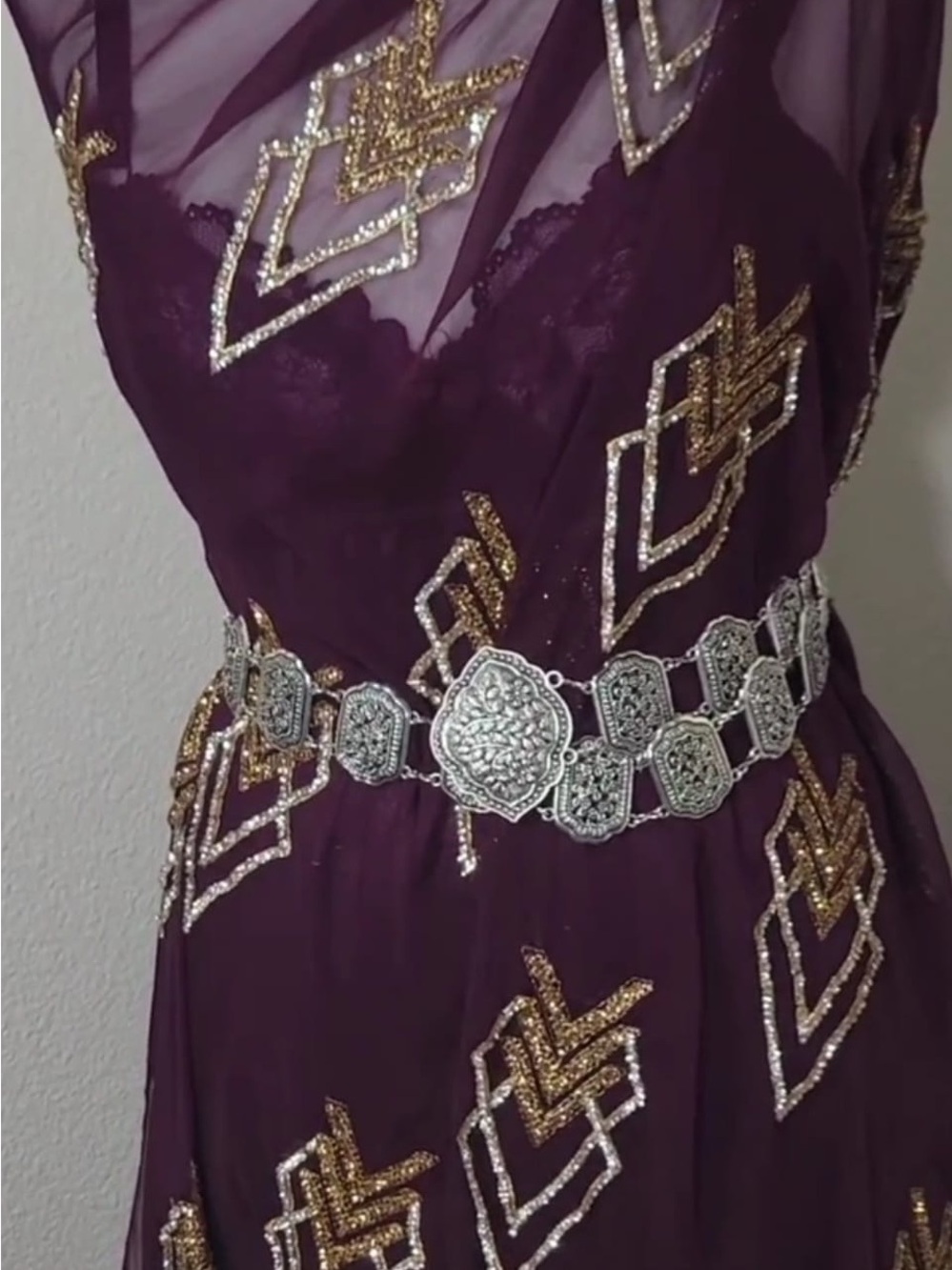 Yemeni Purple Sheer dir3 with under slip. Belt NOT included.